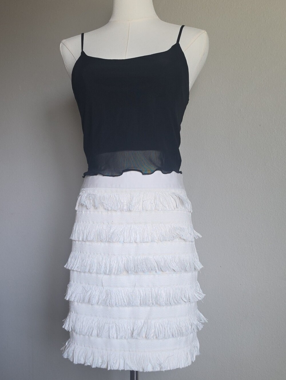 The Limited White Tiered Fringe Mini Skirt